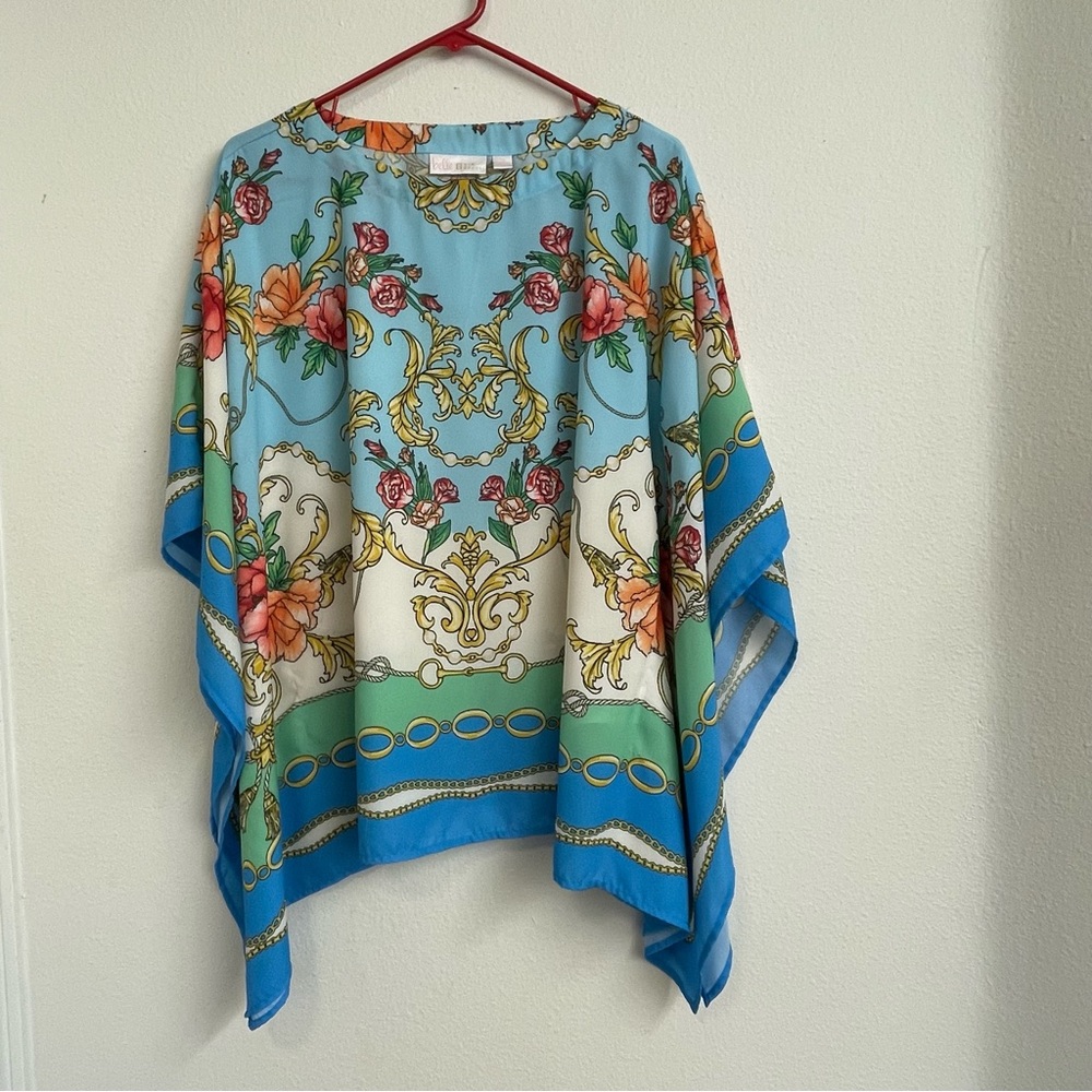 Belle By Kim Gravel Poncho‎ Top Women XS Floral Chains Kimono Caftan Tunic Flowy